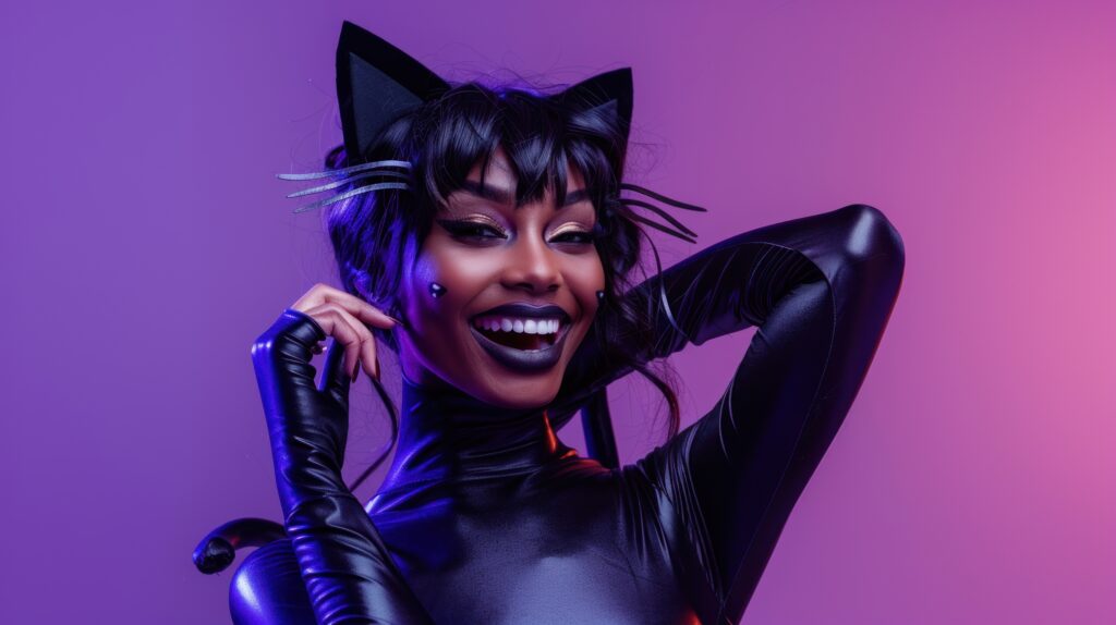 Close-up of a woman dressed as a cat,